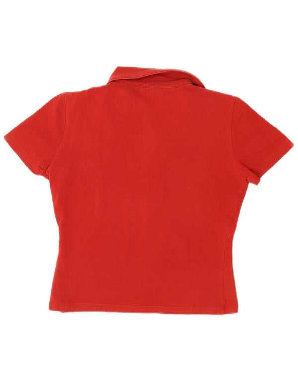 Trussardi Womens Graphic Crop Polo Shirt UK 12 Medium Red Colourblock