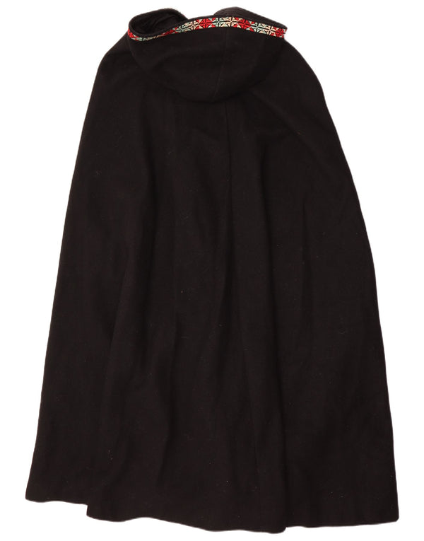 Vintage Damen Cape-Mantel mit Kapuze, Einheitsgröße, Schwarz, geometrisch