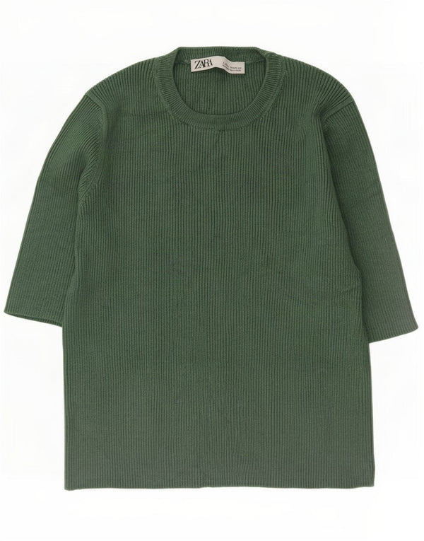 Zara Damen T-Shirt Top UK 12 Mittelgrüne Viskose