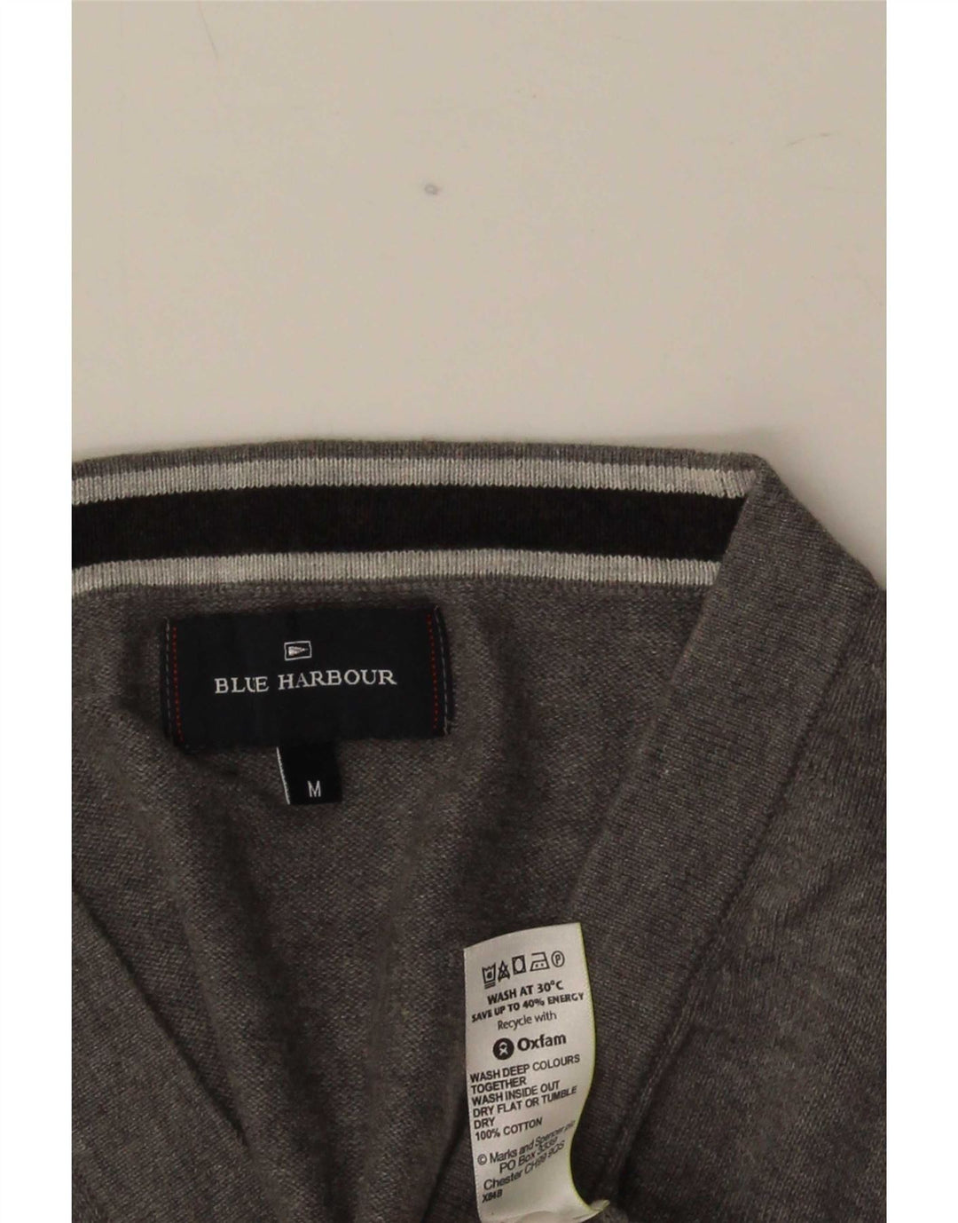 Marks & Spencer Herren Blue Harbor Cardigan Pullover mittelgraue Baumwolle