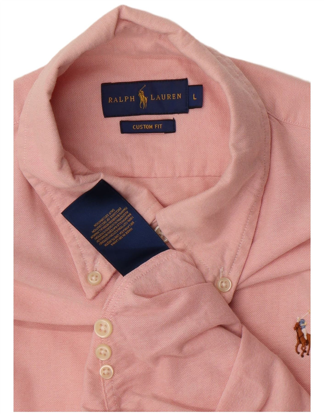 Ralph Lauren Herren-Hemd mit individueller Passform, Größe L, rosa, Baumwolle