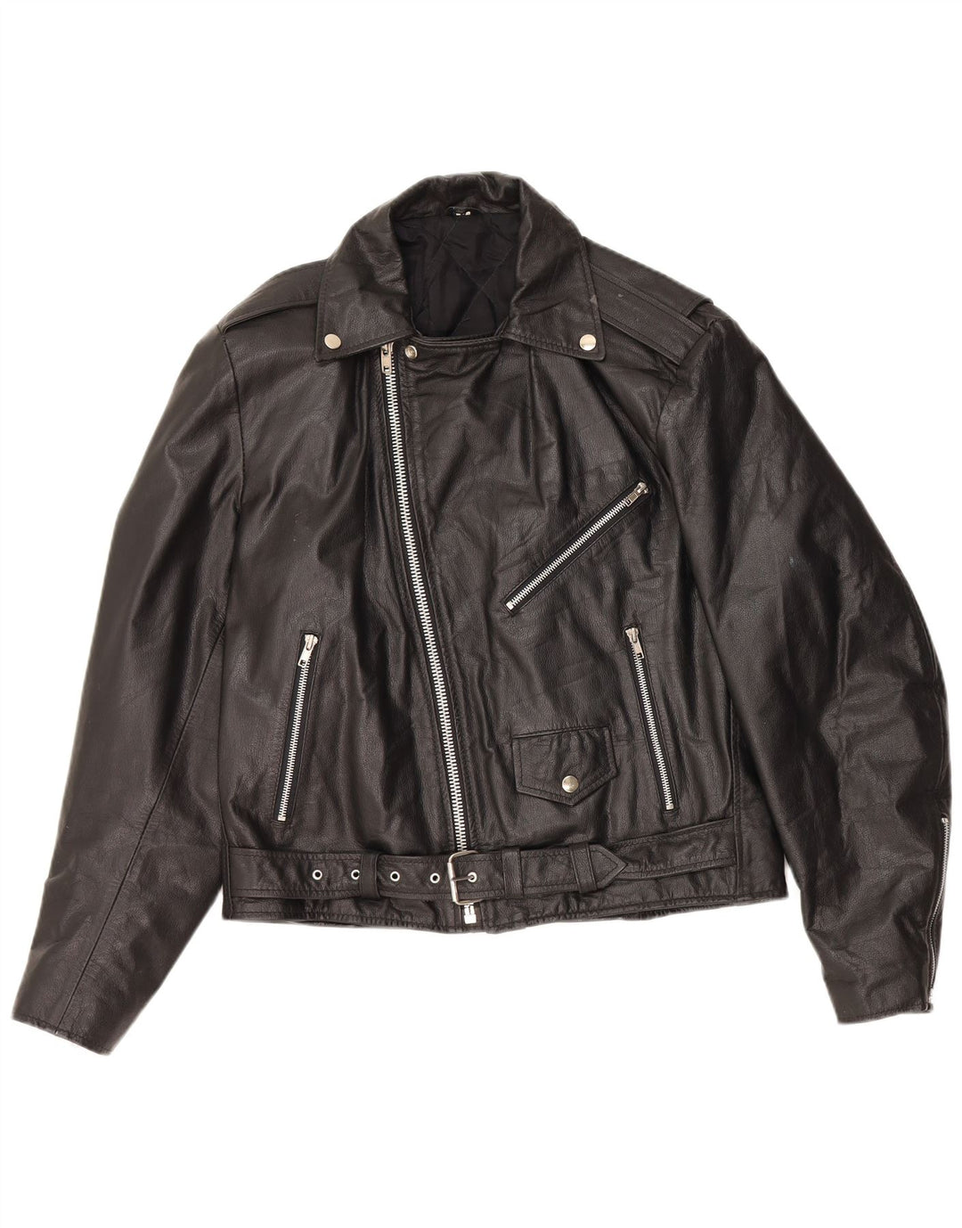 VINTAGE Übergroße Damen-Bikerjacke aus Leder, UK 10, kleines schwarzes Leder