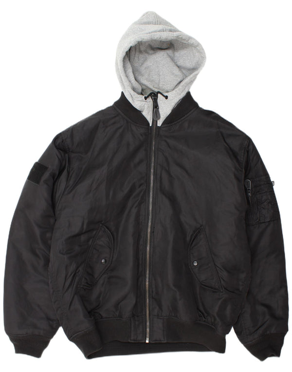 BRANDIT Mens Hooded Bomber Jacket UK 46 3XL Black Nylon