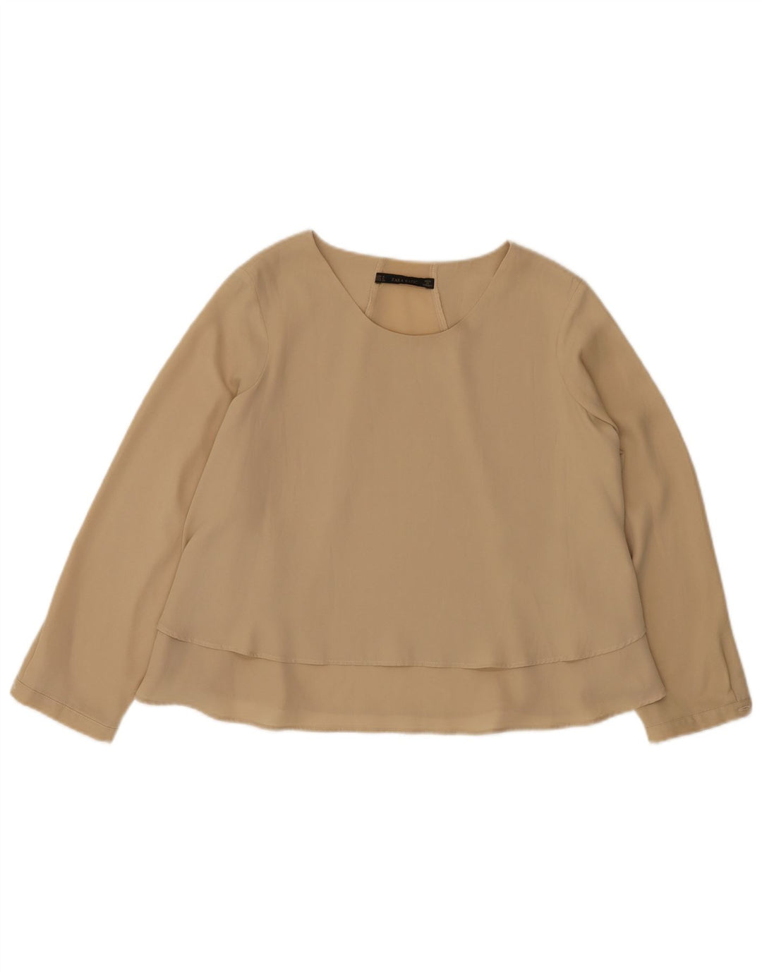 Zara Damen Langarm-Blusenoberteil UK 14 Medium Beige Polyester
