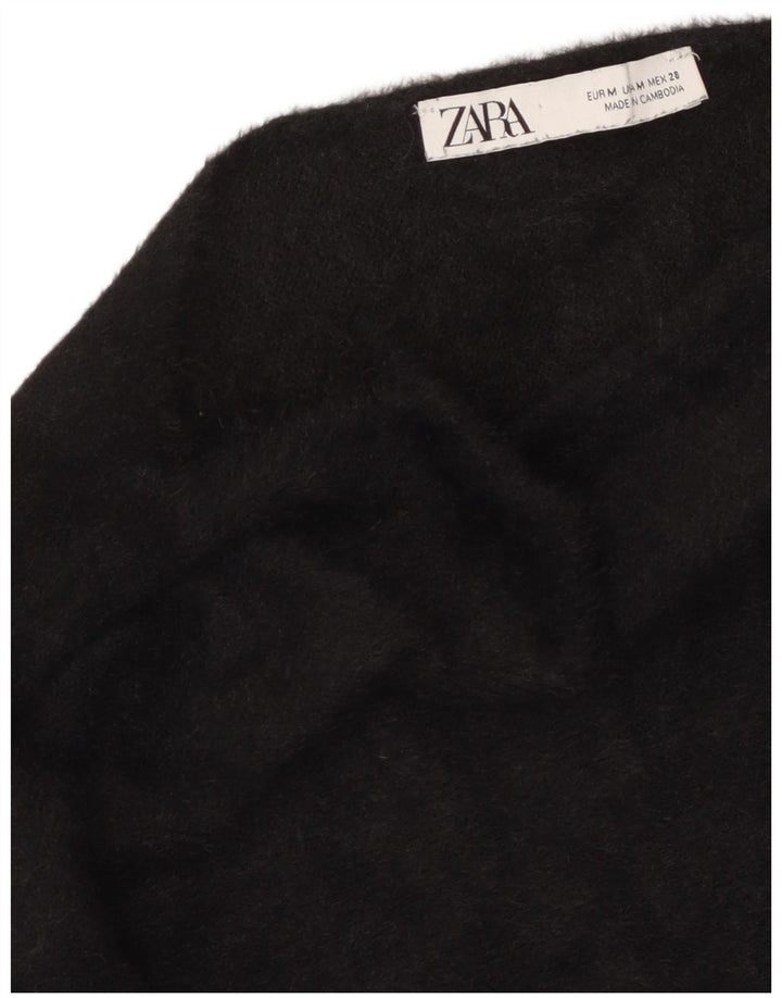 Zara Damen Crop Top Langarm UK 14 Medium Schwarz