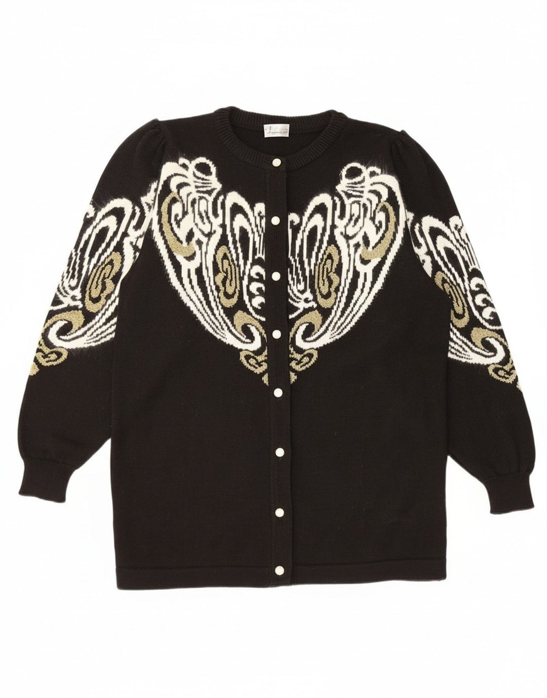 Vintage Damen Cardigan Pullover EU 38/40 Medium Schwarz Paisley Acryl