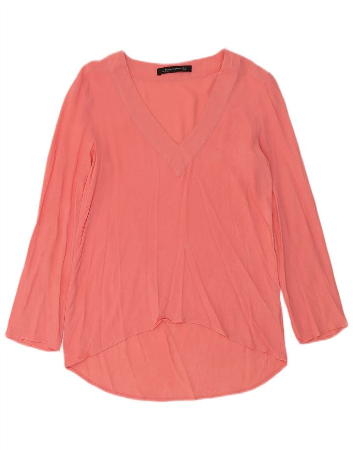 Zara Damen Langarm-Tunika-Oberteil UK 10 Small Rosa Viskose