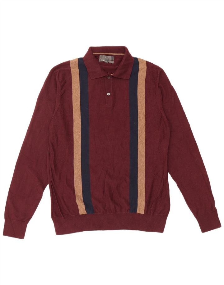 MARKS & SPENCER Herren-Pullover mit Polokragen, mittelgroß, Burgunderrot, Farbblock
