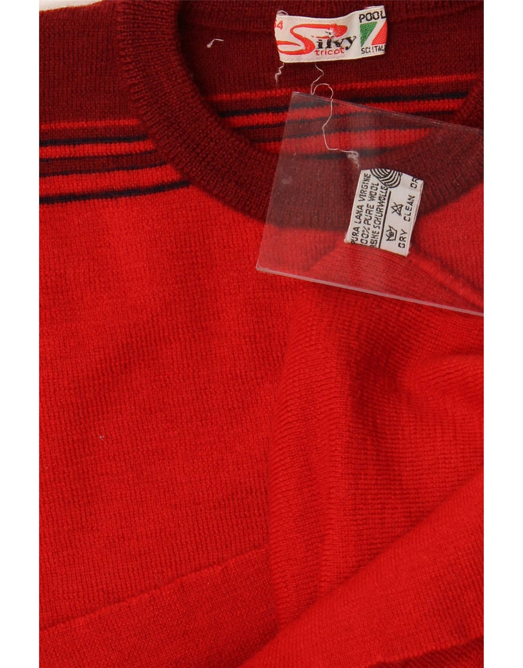 SILVY Damen Pullover mit Rundhalsausschnitt IT 54 3XL Rot gestreifte Schurwolle
