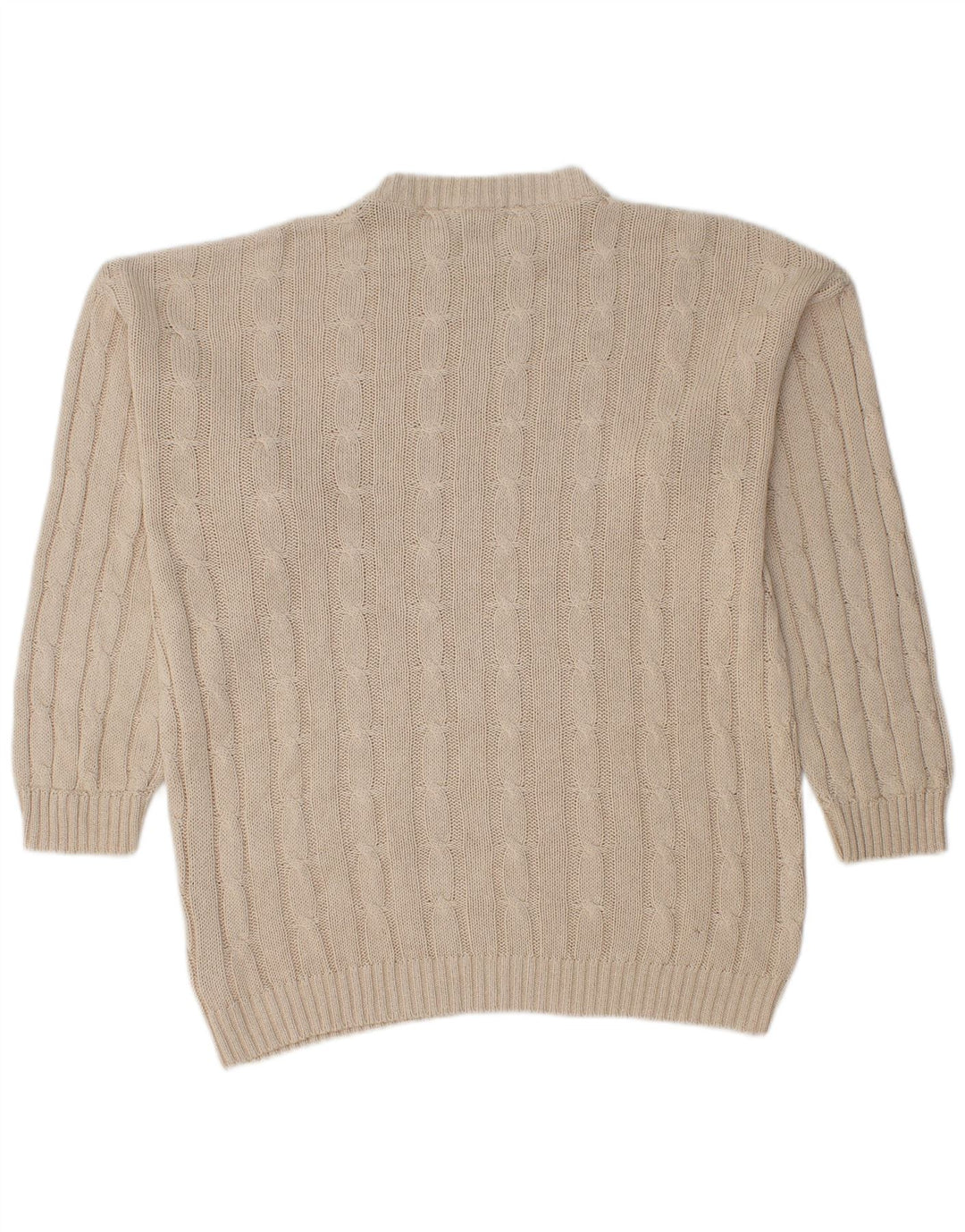 Vintage Herren Pullover mit Rundhalsausschnitt, groß, beige Baumwolle