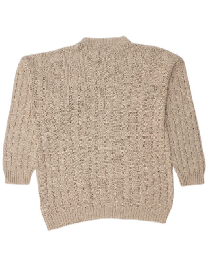 Vintage Herren Pullover mit Rundhalsausschnitt, groß, beige Baumwolle