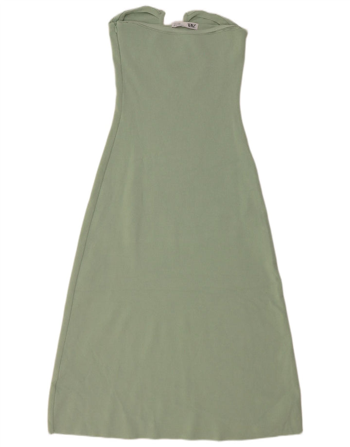 Zara Damen Trägerloses Kleid UK 12 Mittelgrüne Viskose