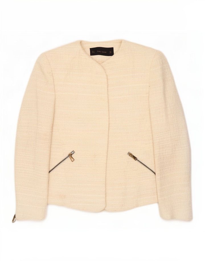 Zara Damen Blazer Jacke UK 10 Small Off White Acryl