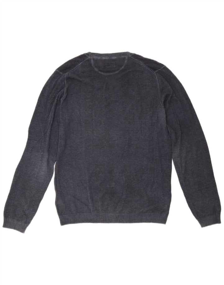 Marlboro Classics Herren-Pullover mit V-Ausschnitt aus mittelblauer Baumwolle