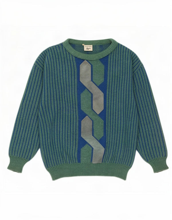 Maglificio Herren-Pullover mit U-Boot-Ausschnitt, IT 52, große blaue geometrische Wolle