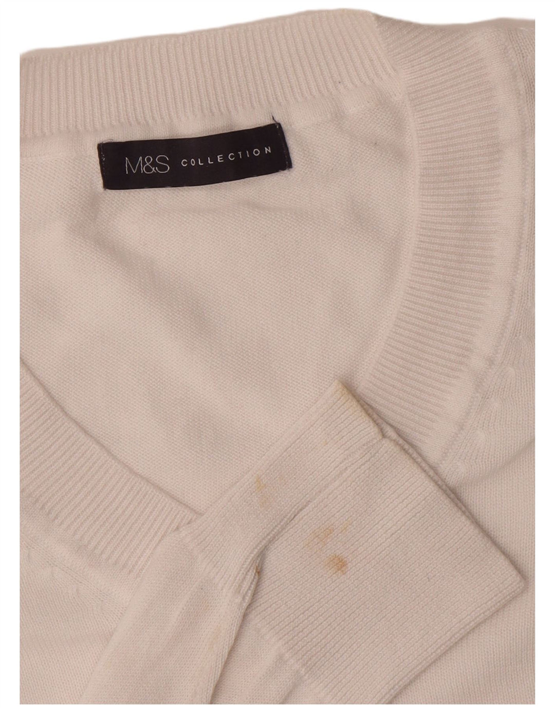 Marks & Spencer Herren-Pullover mit V-Ausschnitt, XL, weiße Baumwolle