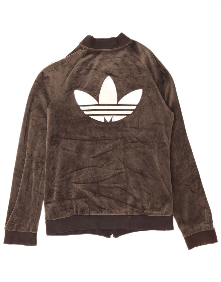 Adidas Mädchen-Trainingsanzugoberteil aus Velours mit grafischer Grafik, 11–12 Jahre, graues Polyester
