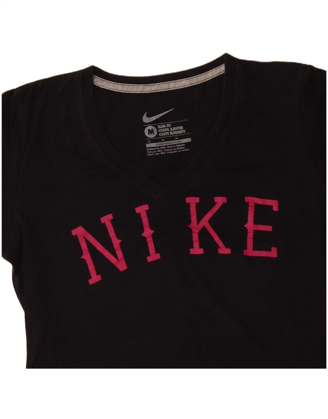 NIKE Damen Slim Fit Graphic T-Shirt Top UK 12 Mittelschwarze Baumwolle