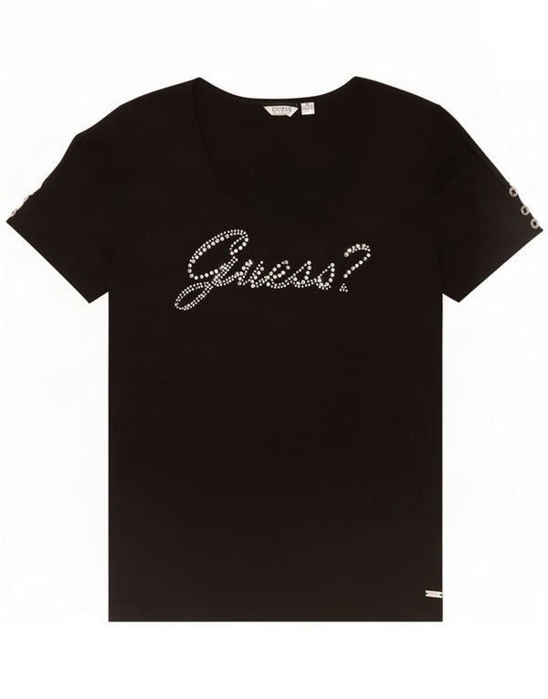 Guess Damen Grafik-T-Shirt-Oberteil UK 12 Mittelschwarzes Polyester