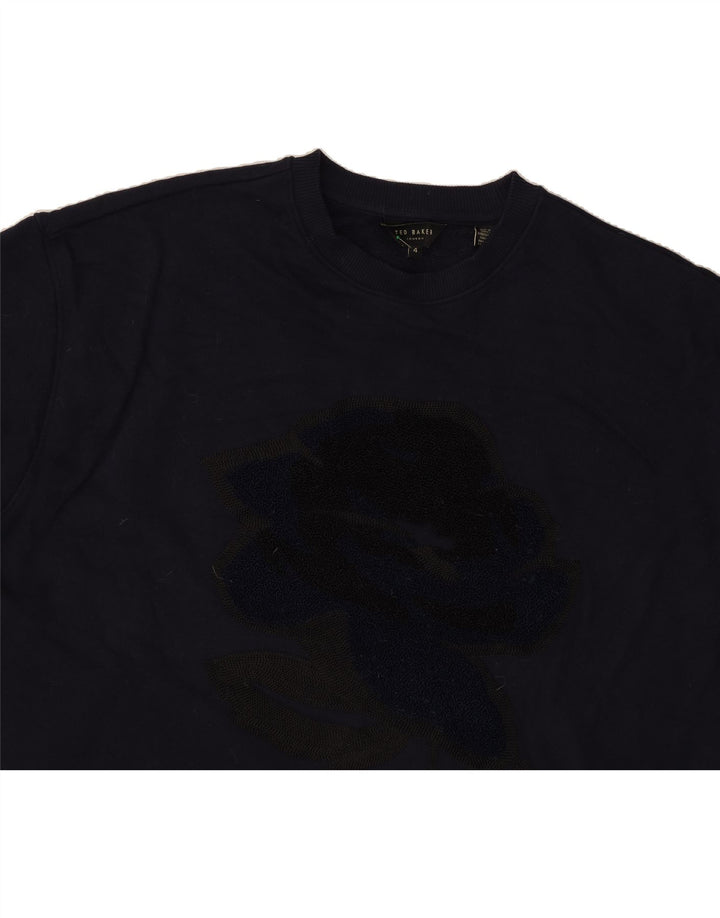 TED BAKER Mens Graphic Sweatshirt Jumper Size 4 Large Navy Blue Cotton Vintage Ted Baker and Second-Hand Ted Baker from Messina Hembry 