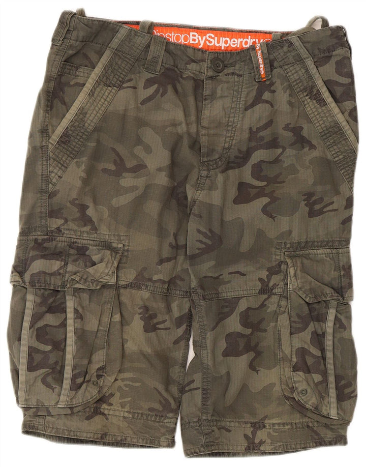 Superdry Herren Cargoshorts Medium W32 Khaki Camouflage Baumwolle