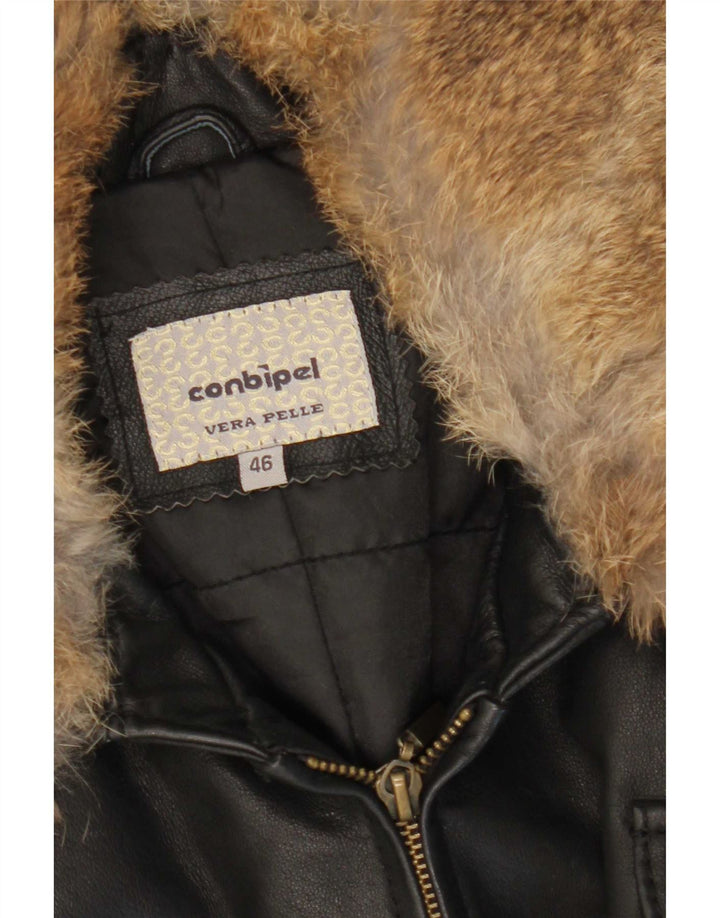 Conbipel Damen Lederjacke IT 46 Großes schwarzes Leder