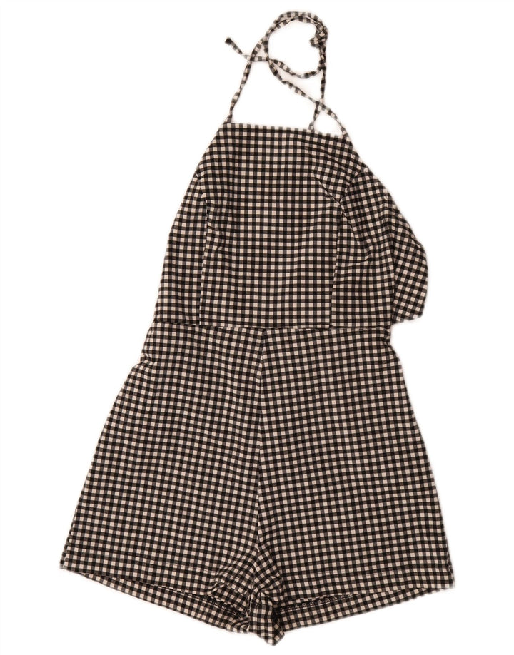 Topshop Womens Halter Playsuit UK 10 Small Schwarz Gingham Viskose