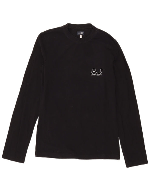 Armani Jeans Mens Graphic Top Long Sleeve Medium Black Cotton