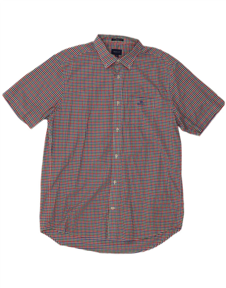 Gant Herren-Kurzarmhemd, Größe 17 1/2 XL, mehrfarbiger Gingham-Karo