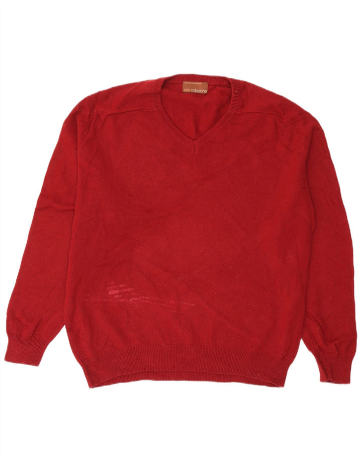 Marks & Spencer Herren-Pullover mit V-Ausschnitt aus mittlerer burgunderroter Wolle