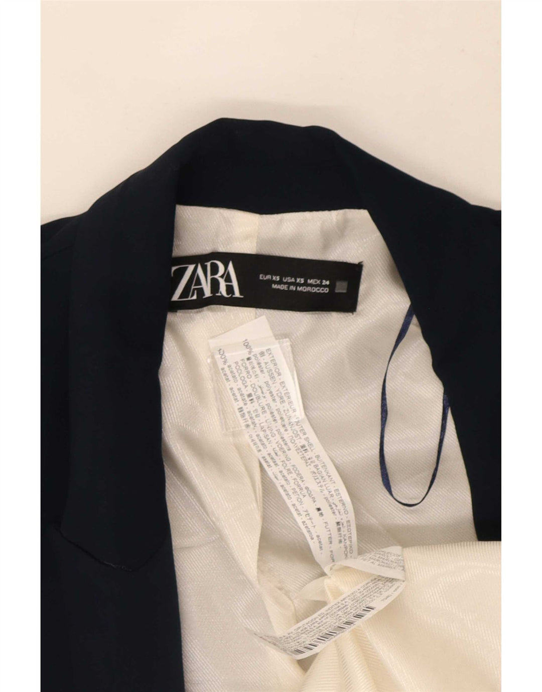 Zara Damen 3/4-Ärmel offener Blazer Jacke UK 6 XS Marineblau Polyester