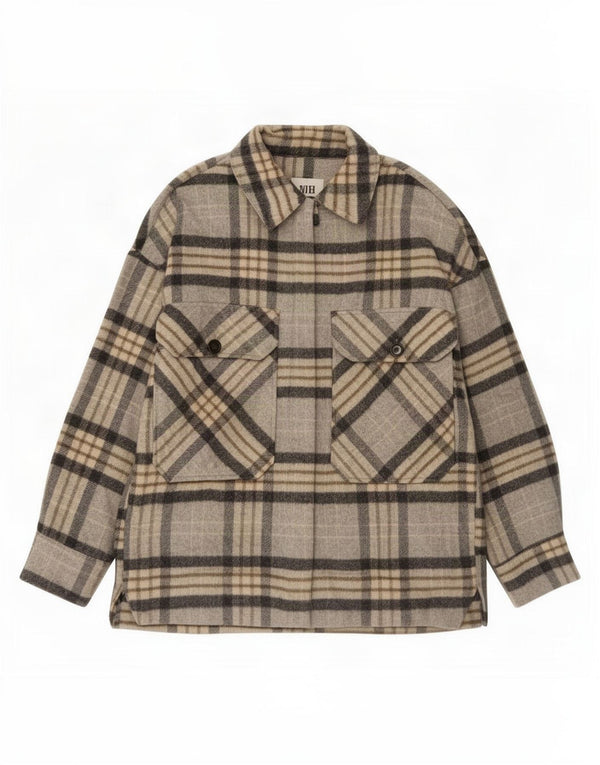 Zara Damen Shacket Jacke UK 14 Mittelgrau kariert
