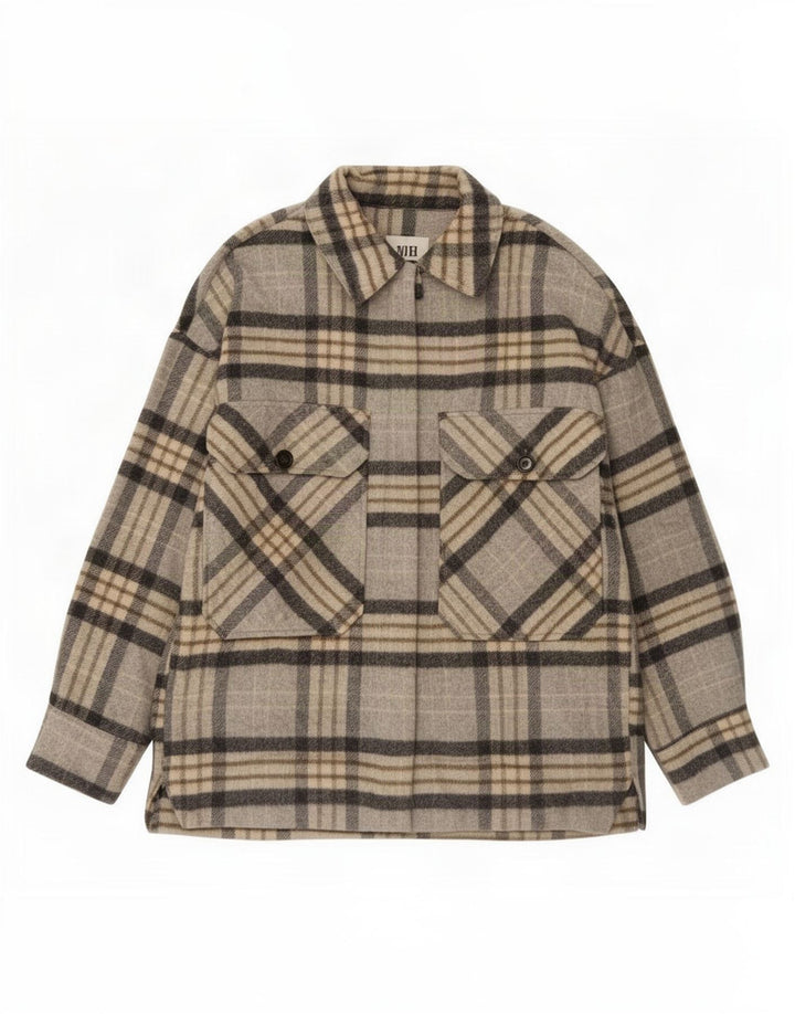 Zara Damen Shacket Jacke UK 14 Mittelgrau kariert