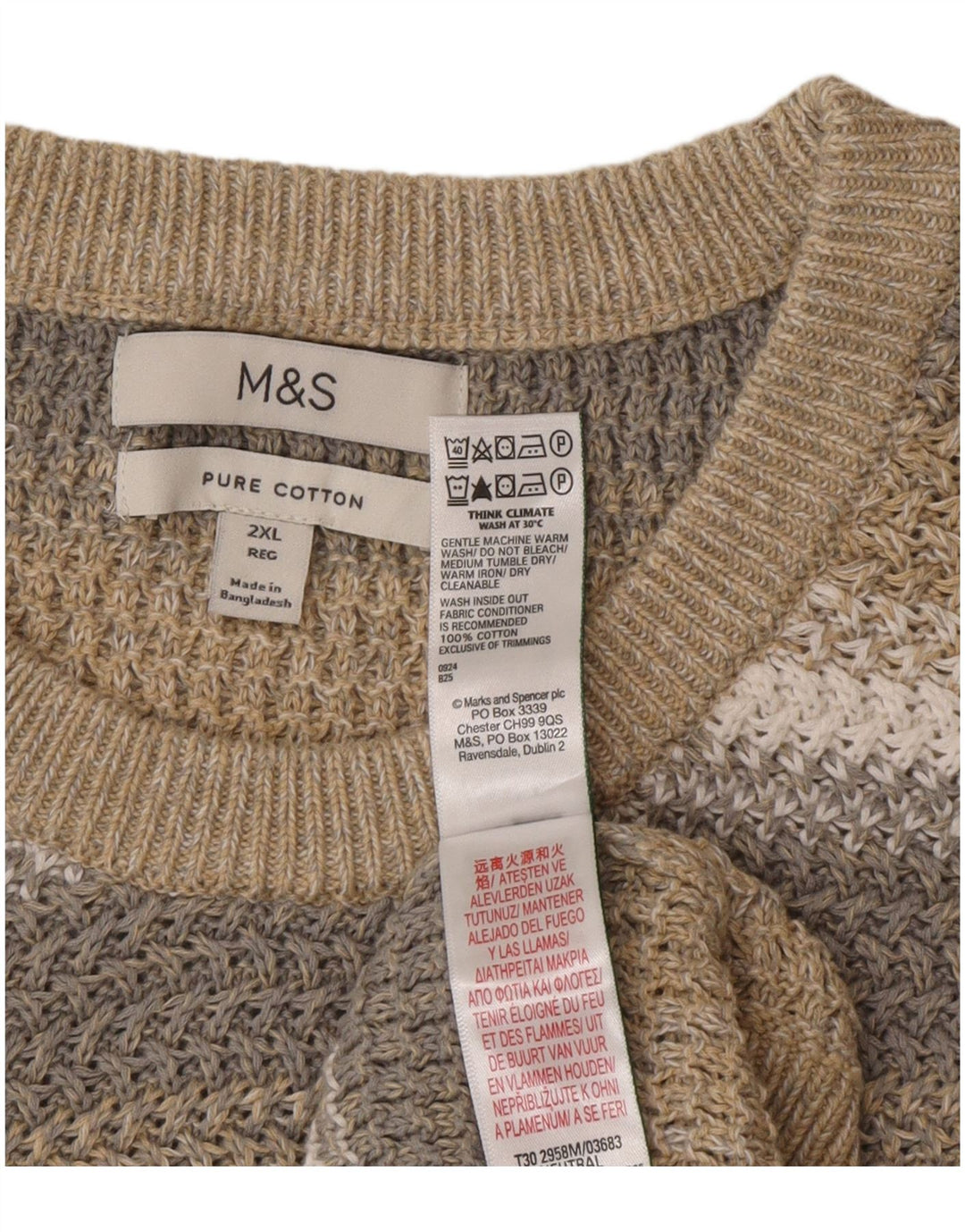 Marks & Spencer Herren-Pullover mit Rundhalsausschnitt, reguläre Passform, 2XL, Beige gestreift