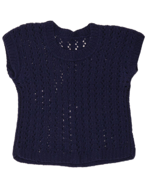 VINTAGE Crop-Pullover mit U-Boot-Ausschnitt für Damen, Gr. 12, mittleres Marineblau