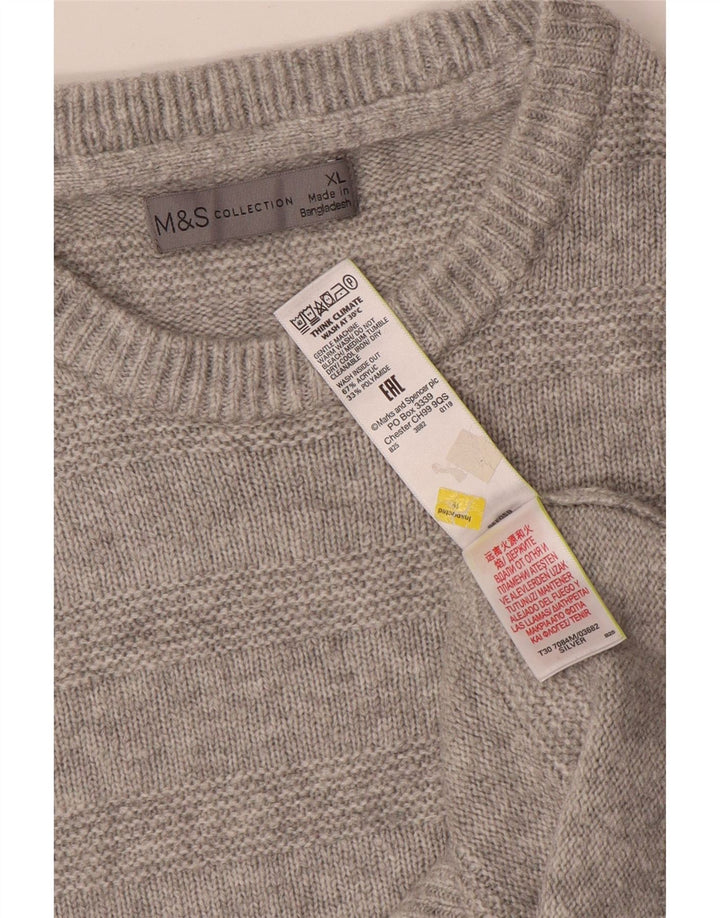 Marks & Spencer Herren-Pullover mit Rundhalsausschnitt, XL, grau gestreift, Acryl