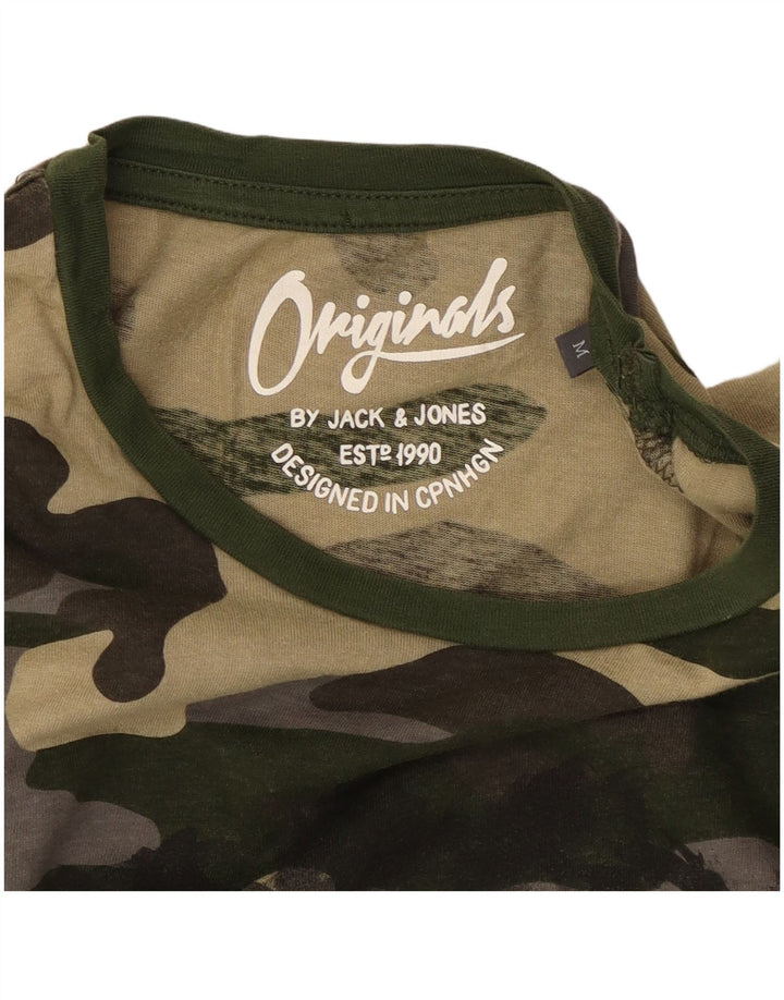 Jack & Jones Herren Grafik-T-Shirt-Oberteil aus mittelgrüner Camouflage-Baumwolle