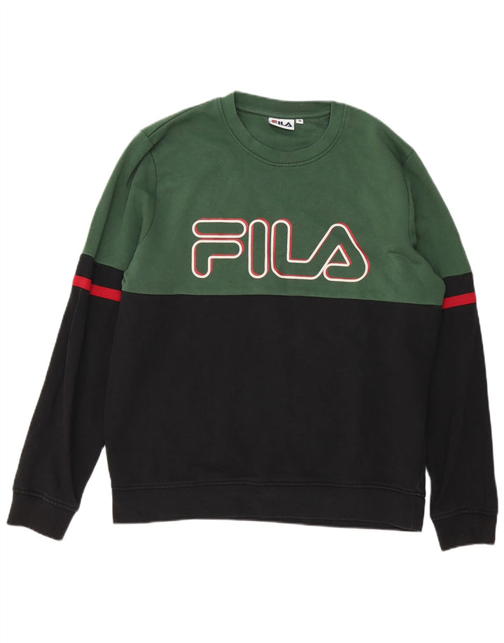 Fila Herren Grafik-Sweatshirt-Pullover aus mittelschwarzer Colourblock-Baumwolle