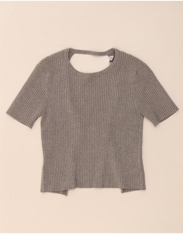 Zara Damen Crop Bluse Top UK 12 Mittelgrau