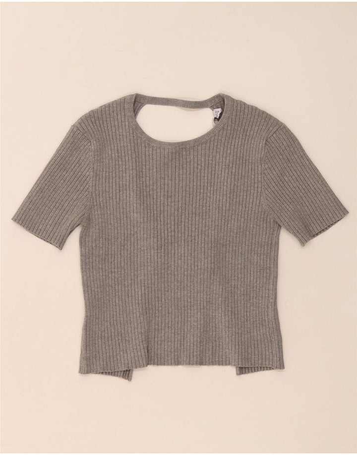 Zara Damen Crop Bluse Top UK 12 Mittelgrau