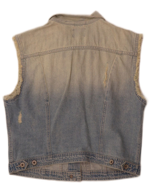 Superdry Damen Crop Denim Gilet UK 18 XL Blau Baumwolle