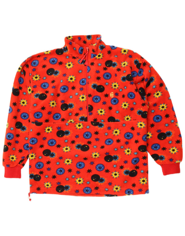 Conte of Florence Herren-Fleecepullover mit Reißverschluss am Hals, großes rotes Blumenmuster, Polyester