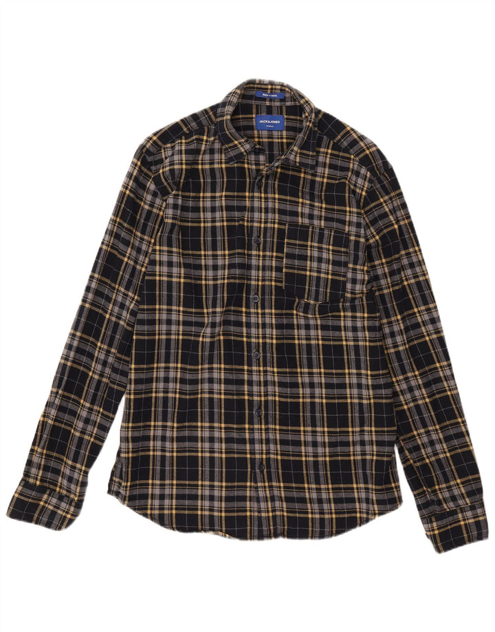Jack & Jones Herren-Flanellhemd, mittelschwarz, kariert, Baumwolle