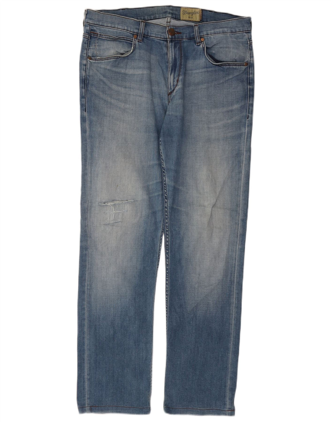 Wrangler Herren Greensboro Distressed Straight Jeans W33 L31 Blaue Baumwolle