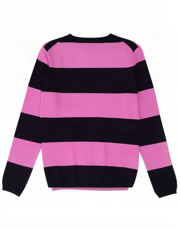 Tommy Hilfiger Womens V-Neck Jumper Sweater UK 10 Small Pink Striped Cotton