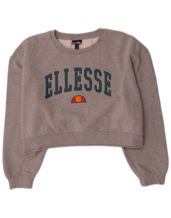 Ellesse Womens Oversized Crop Graphic Sweatshirt Pullover UK 14 Large Grau