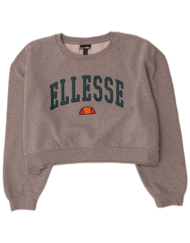 Ellesse Womens Oversized Crop Graphic Sweatshirt Pullover UK 14 Large Grau