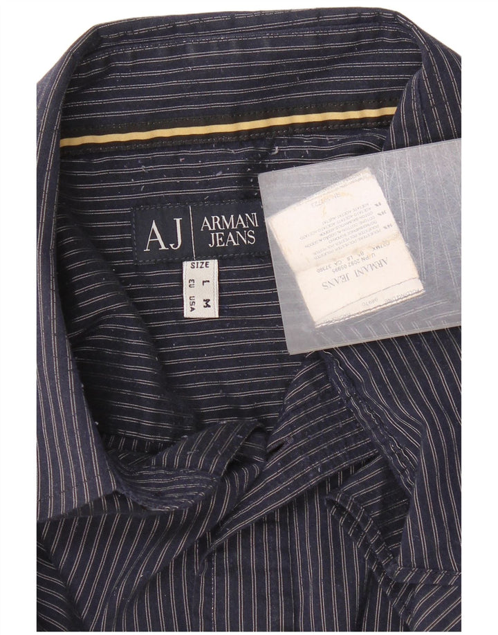 Armani Herren-Hemd, kariert, reguläre Passform, groß, marineblau, gestreift, Polyester