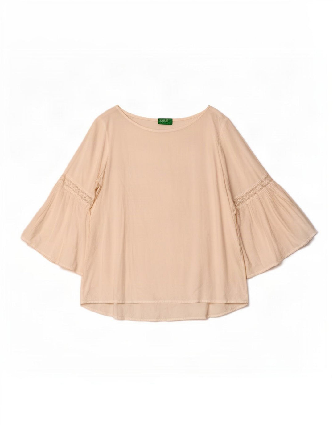 Benetton Damen-Blusenoberteil mit 3/4-Ärmeln, UK-Größe 44, mittelweiße Viskose