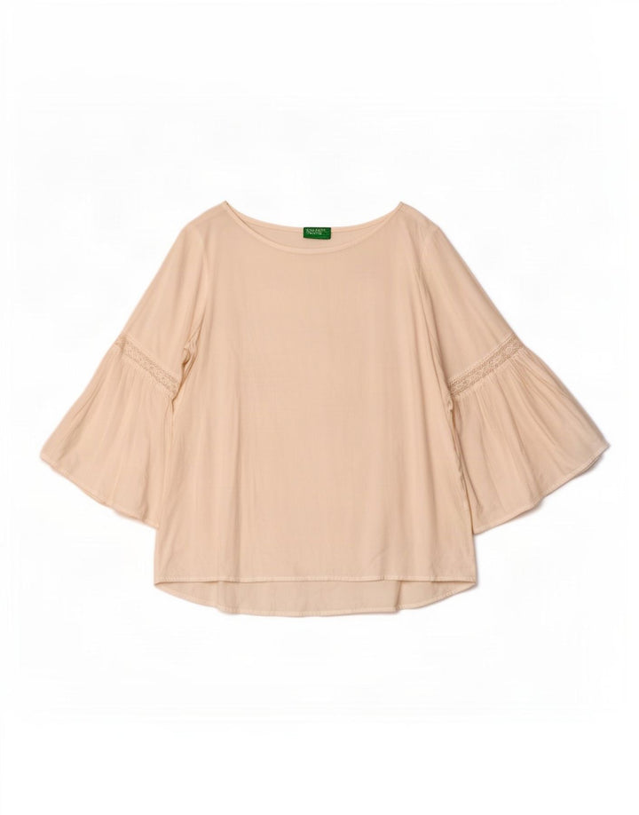 Benetton Damen-Blusenoberteil mit 3/4-Ärmeln, UK-Größe 44, mittelweiße Viskose
